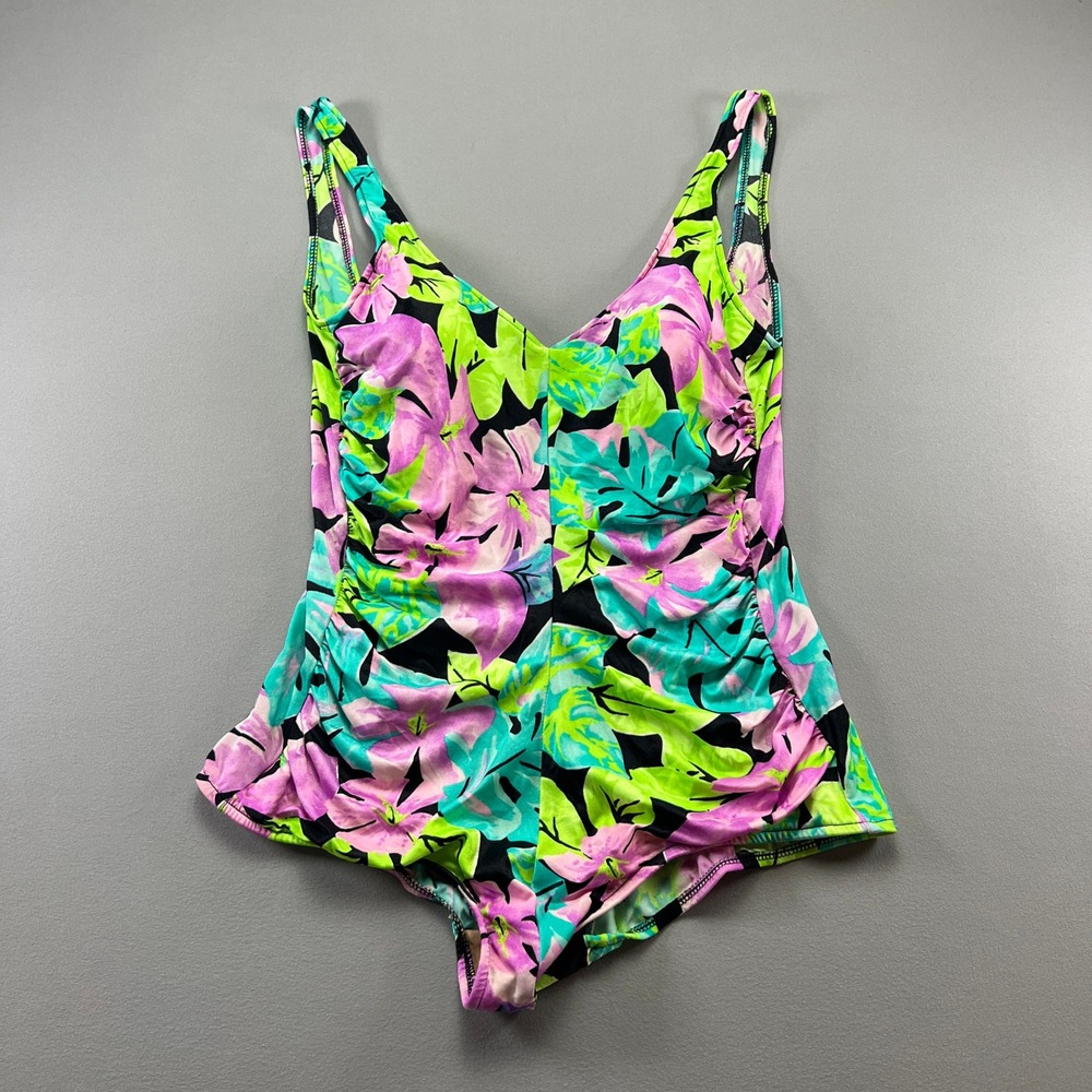 Maxine Of Hollywood One Piece Swimsuit Womens Multicolor Tropical Floral V Neck